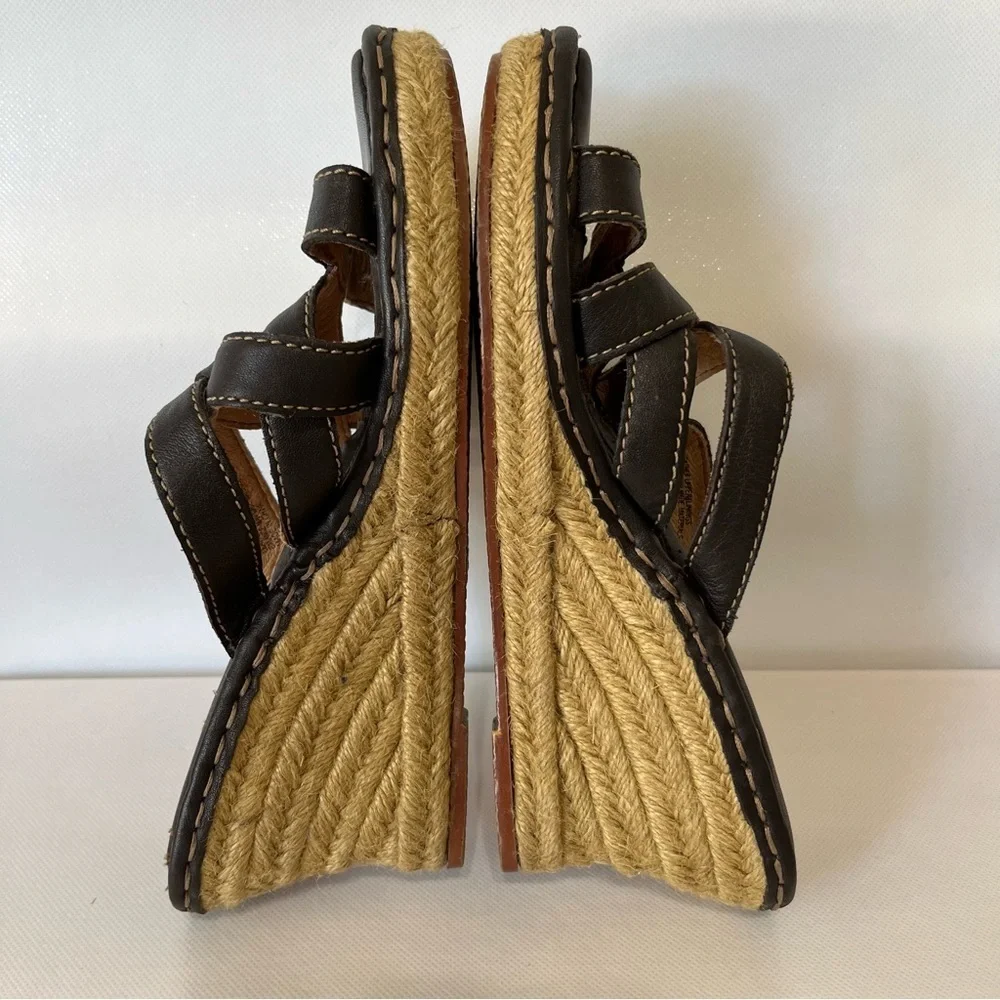 Born Brown Leather Espadrille Wedge Sandals